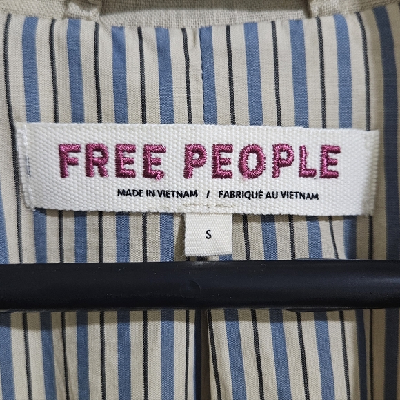 Free People Linen Blend Blazer Tan Beige Striped Lining Size S Coastal Grandma - Picture 16 of 16